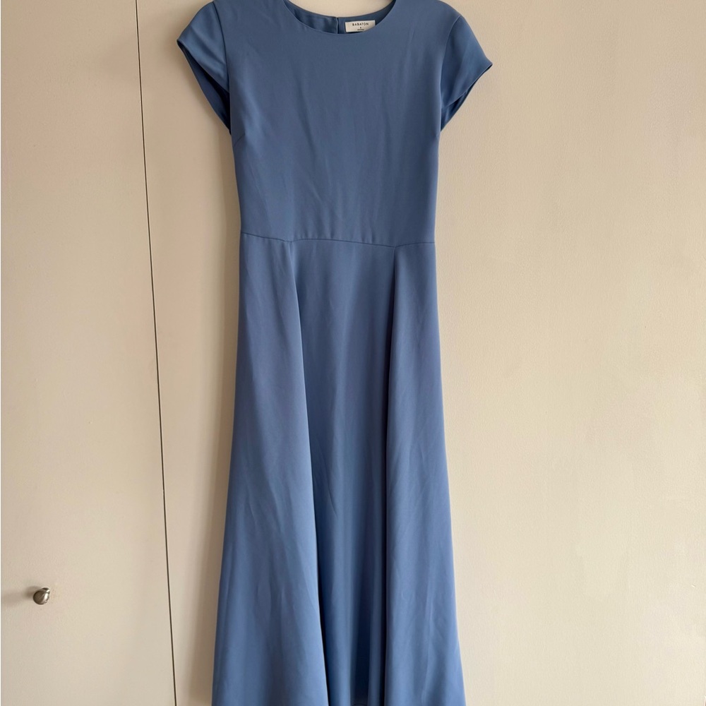 Babaton Blue Cap-Sleeve Maxi Dress